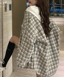 千鳥柄オーバーサイズ起毛シャツ