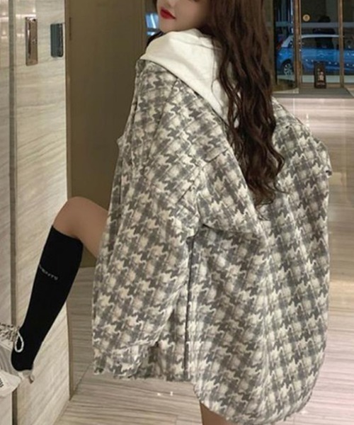 GLAMOROUS JANE(グラマラスジェーン)の「千鳥柄オーバーサイズ起毛シャツ(シャツ/ブラウス・レディース・ブラック/ホワイト・FREE)」の2枚目の写真
