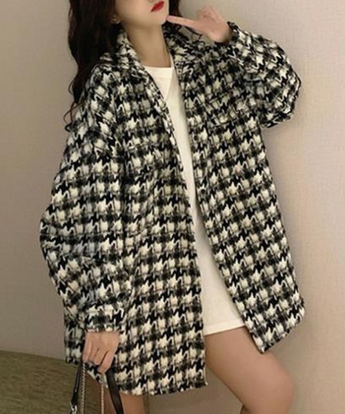 GLAMOROUS JANE(グラマラスジェーン)の「千鳥柄オーバーサイズ起毛シャツ(シャツ/ブラウス・レディース・ブラック/ホワイト・FREE)」の1枚目の写真