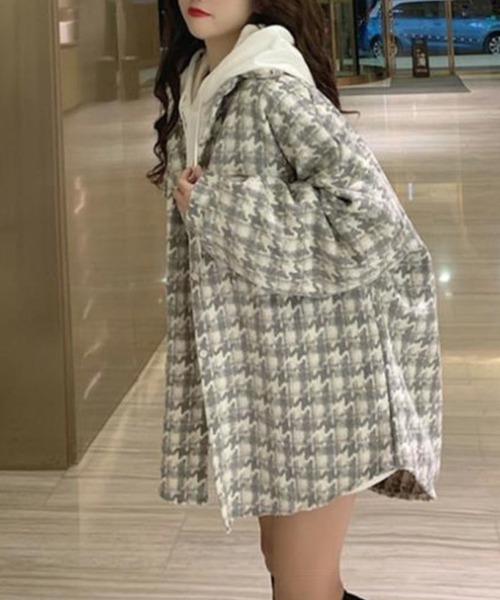 GLAMOROUS JANE(グラマラスジェーン)の「千鳥柄オーバーサイズ起毛シャツ(シャツ/ブラウス・レディース・ブラック/ホワイト・FREE)」の3枚目の写真