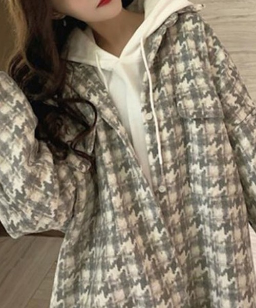 GLAMOROUS JANE(グラマラスジェーン)の「千鳥柄オーバーサイズ起毛シャツ(シャツ/ブラウス・レディース・ブラック/ホワイト・FREE)」の5枚目の写真