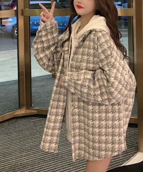 GLAMOROUS JANE(グラマラスジェーン)の「千鳥柄オーバーサイズ起毛シャツ(シャツ/ブラウス・レディース・ブラック/ホワイト・FREE)」の9枚目の写真