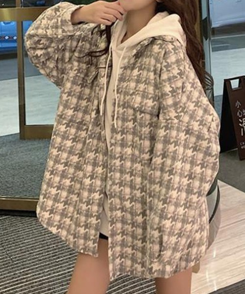 GLAMOROUS JANE(グラマラスジェーン)の「千鳥柄オーバーサイズ起毛シャツ(シャツ/ブラウス・レディース・ブラック/ホワイト・FREE)」の10枚目の写真