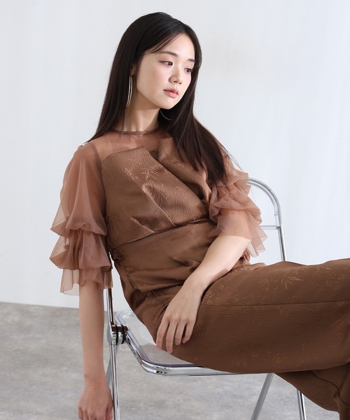 PourVous（プールヴー）の「ビスチェ ジャガード フリル パンツドレス フォーマル お呼ばれ&ロング丈 ワイド オールインワン 結婚式二次会 お呼ばれ 同窓会成人式 オケージョンドレス（パンツドレス・レディース・ブラック/グレー/ブラウン/ネイビー/ブラック系その他・S/M）」の20枚目の写真