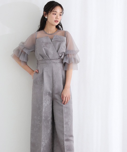 PourVous（プールヴー）の「ビスチェ ジャガード フリル パンツドレス フォーマル お呼ばれ&ロング丈 ワイド オールインワン 結婚式二次会 お呼ばれ 同窓会成人式 オケージョンドレス（パンツドレス・レディース・ブラック/グレー/ブラウン/ネイビー/ブラック系その他・S/M）」の22枚目の写真