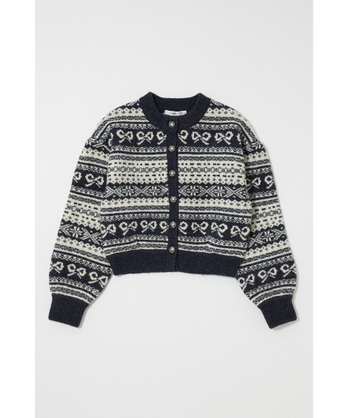 MOUSSY（マウジー）の「【ZOZO・一部店舗限定】RIBBON FAIR ISLE ニットカーディガン（カーディガン/ボレロ・レディース・オフホワイト/レッド/ネイビー・FREE）」の7枚目の写真