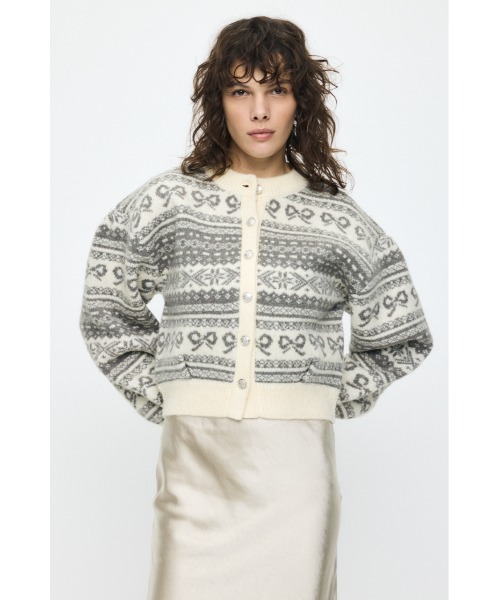MOUSSY（マウジー）の「【ZOZO・一部店舗限定】RIBBON FAIR ISLE ニットカーディガン（カーディガン/ボレロ・レディース・オフホワイト/レッド/ネイビー・FREE）」の11枚目の写真