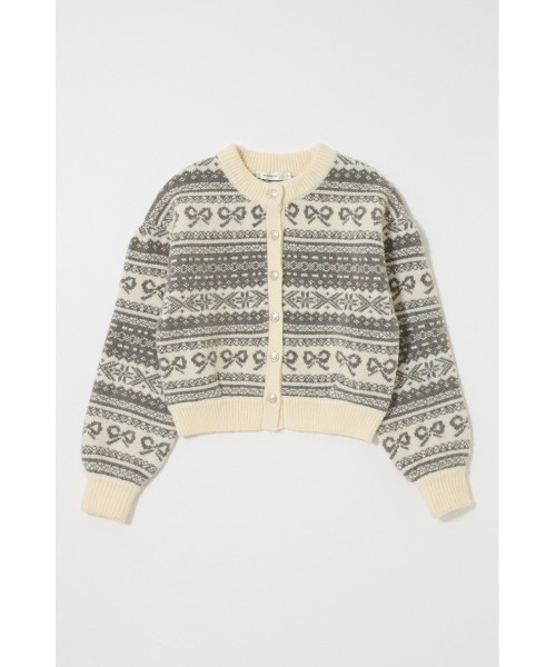 MOUSSY（マウジー）の「【ZOZO・一部店舗限定】RIBBON FAIR ISLE ニットカーディガン（カーディガン/ボレロ・レディース・オフホワイト/レッド/ネイビー・FREE）」の4枚目の写真
