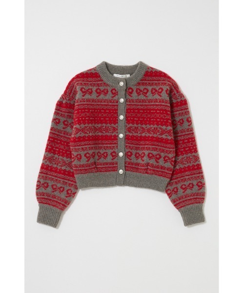 MOUSSY（マウジー）の「【ZOZO・一部店舗限定】RIBBON FAIR ISLE ニットカーディガン（カーディガン/ボレロ・レディース・オフホワイト/レッド/ネイビー・FREE）」の5枚目の写真
