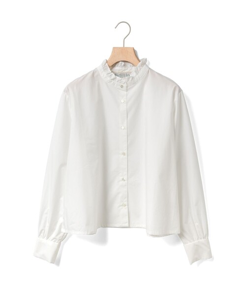 MidiUmi(ミディウミ)の「MidiUmi フリルショートシャツ(シャツ/ブラウス・レディース・オフホワイト/サックスブルー/ネイビー/ピンク・FREE)」の1枚目の写真