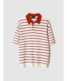 POKER FACE（ポーカーフェイス）の「CABLE RUGBY HALF SLEEVE KNIT IVORY/RED（ポロシャツ）」