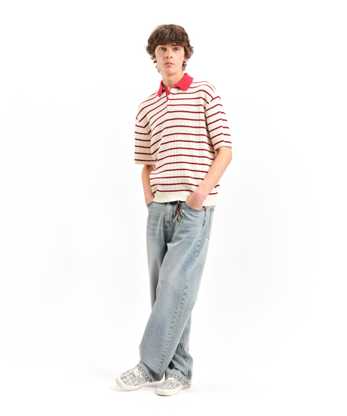 POKER FACE（ポーカーフェイス）の「CABLE RUGBY HALF SLEEVE KNIT IVORY/RED（ポロシャツ・レディース・その他・46/48/50）」の5枚目の写真