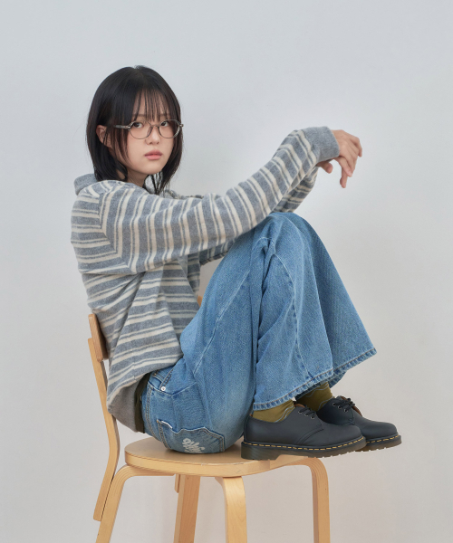 KIJIKO(キジコ)の「ke304-Stripe Collar Knit Gray(ニット/セーター・レディース・グレー・FREE)」の3枚目の写真