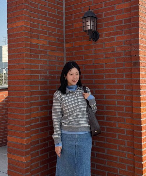 KIJIKO(キジコ)の「ke304-Stripe Collar Knit Gray(ニット/セーター・レディース・グレー・FREE)」の8枚目の写真