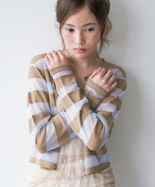 よーこ　Drawer ジレ　カーディガン SHEER BORDER CARDI / シアーボーダーニットカーディガン