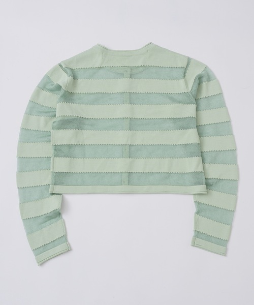 igi(イジ)の「SHEER BORDER CARDI / シアーボーダーニットカーディガン(カーディガン/ボレロ・レディース・ベージュ/ライトグリーン・FREE)」の12枚目の写真