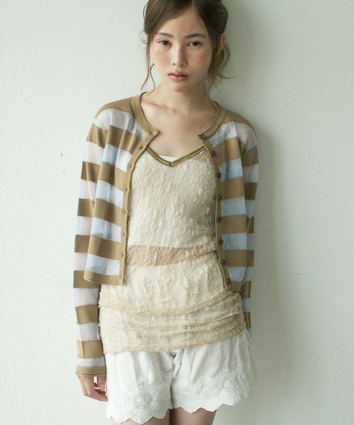 セール】SHEER BORDER CARDI / シアーボーダーニットカーディガン