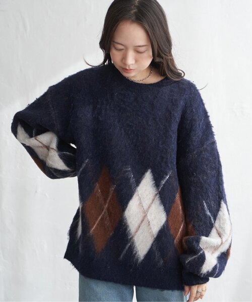 VENCEEXCHANGE(ヴァンスエクスチェンジ)の「アーガイルニットプルオーバー(ニット/セーター・レディース・ネイビー/ブラウン/グレー・FREE)」の1枚目の写真