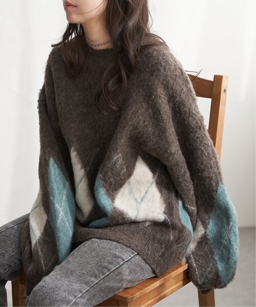 VENCEEXCHANGE(ヴァンスエクスチェンジ)の「アーガイルニットプルオーバー(ニット/セーター・レディース・ネイビー/ブラウン/グレー・FREE)」の12枚目の写真