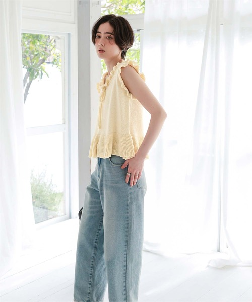 titivate(ティティベイト)の「リボン付きフリルデザインノースリーブニット(ニット/セーター・レディース・レッド/ネイビー/アイボリー/ブラック/ライトイエロー・L/M)」の16枚目の写真