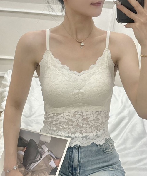 Lace Ladies（レースレディース）の「花柄 総レース カップ付き コンパクト キャミソール（キャミソール・レディース・ブラック/アイボリー/ホワイト・FREE）」の3枚目の写真