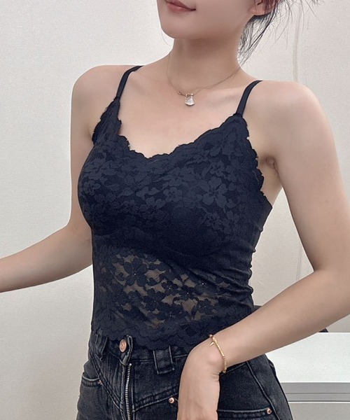 Lace Ladies（レースレディース）の「花柄 総レース カップ付き コンパクト キャミソール（キャミソール・レディース・ブラック/アイボリー/ホワイト・FREE）」の2枚目の写真