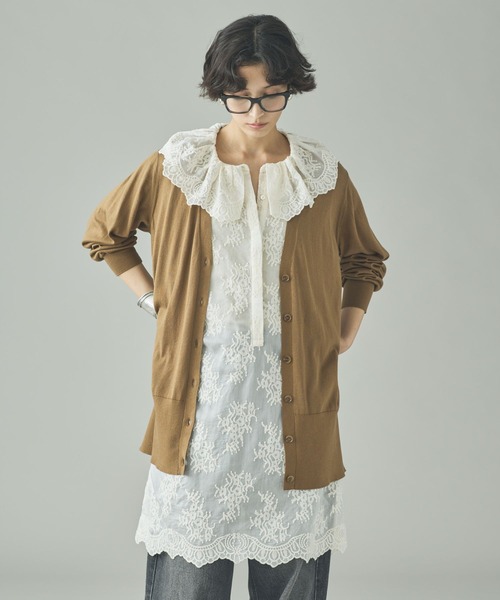 Curensology（カレンソロジー）の「Curensology(カレンソロジー)/ファインコットンＶネックカーディガン（カーディガン/ボレロ・レディース・ブラック/アイボリー/ブラウン・FREE）」の17枚目の写真