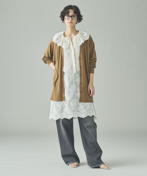 Curensology（カレンソロジー）の「Curensology(カレンソロジー)/ファインコットンＶネックカーディガン（カーディガン/ボレロ・レディース・ブラック/アイボリー/ブラウン・FREE）」の20枚目の写真