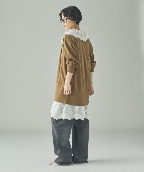 Curensology（カレンソロジー）の「Curensology(カレンソロジー)/ファインコットンＶネックカーディガン（カーディガン/ボレロ・レディース・ブラック/アイボリー/ブラウン・FREE）」の4枚目の写真