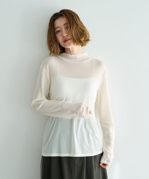 YECCA VECCA(イェッカヴェッカ)の「ハイネックシアートップス(Tシャツ/カットソー・レディース・ブラック/オフホワイト/ブルー・FREE)」の5枚目の写真