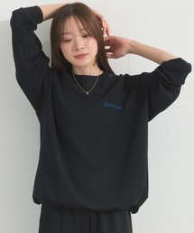 ソフトポンチロゴプリント裾ドローコード 長袖Tシャツ 花粉リリース付