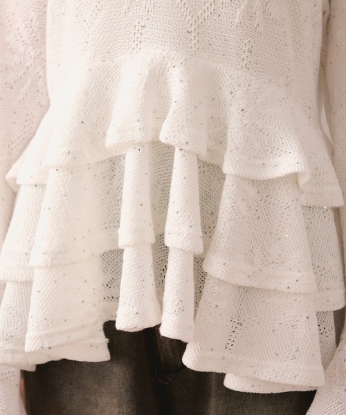 loin nuit(ロワンニュイ)の「spangle lace frill tops / スパンコールレースフリルトップス(Tシャツ/カットソー・レディース・ホワイト/ブラック・FREE)」の18枚目の写真