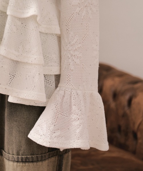 loin nuit(ロワンニュイ)の「spangle lace frill tops / スパンコールレースフリルトップス(Tシャツ/カットソー・レディース・ホワイト/ブラック・FREE)」の19枚目の写真