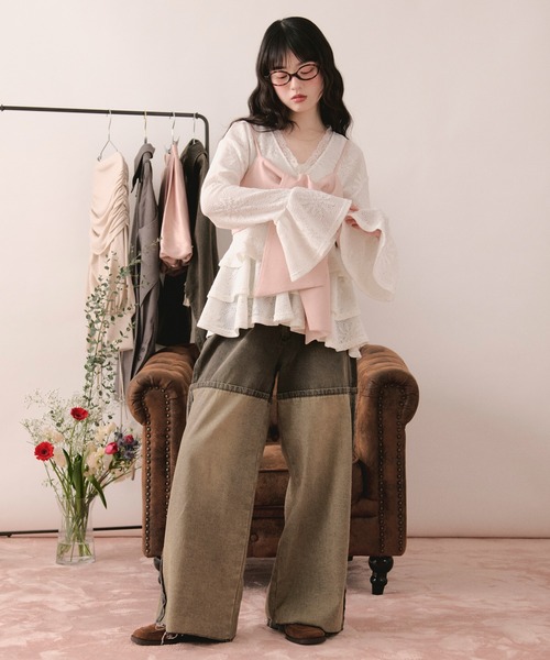 loin nuit(ロワンニュイ)の「spangle lace frill tops / スパンコールレースフリルトップス(Tシャツ/カットソー・レディース・ホワイト/ブラック・FREE)」の10枚目の写真