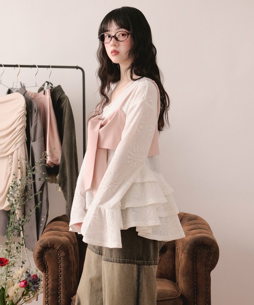 loin nuit(ロワンニュイ)の「spangle lace frill tops / スパンコールレースフリルトップス(Tシャツ/カットソー・レディース・ホワイト/ブラック・FREE)」の9枚目の写真