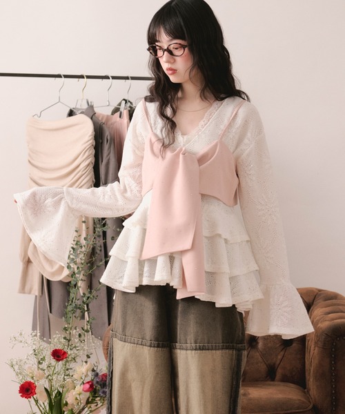 loin nuit(ロワンニュイ)の「spangle lace frill tops / スパンコールレースフリルトップス(Tシャツ/カットソー・レディース・ホワイト/ブラック・FREE)」の8枚目の写真