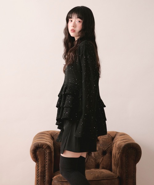 loin nuit(ロワンニュイ)の「spangle lace frill tops / スパンコールレースフリルトップス(Tシャツ/カットソー・レディース・ホワイト/ブラック・FREE)」の22枚目の写真