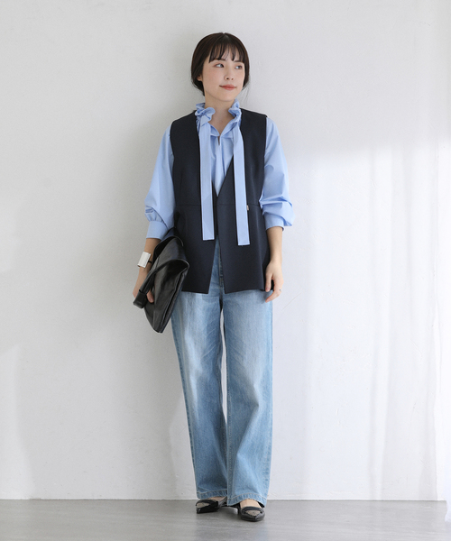 La TOTALITE（ラトータリテ）の「【洗える】フリルカラーブラウス（シャツ/ブラウス・レディース・ホワイト/サックスブルー・FREE）」の7枚目の写真