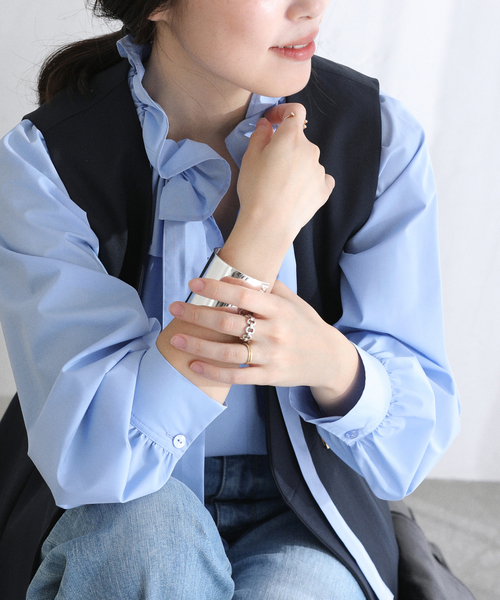 La TOTALITE（ラトータリテ）の「【洗える】フリルカラーブラウス（シャツ/ブラウス・レディース・ホワイト/サックスブルー・FREE）」の11枚目の写真