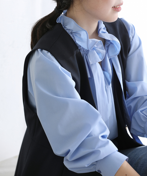 La TOTALITE（ラトータリテ）の「【洗える】フリルカラーブラウス（シャツ/ブラウス・レディース・ホワイト/サックスブルー・FREE）」の12枚目の写真