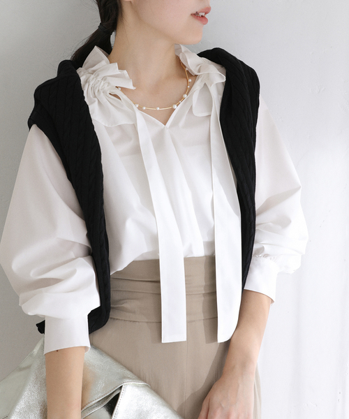 La TOTALITE（ラトータリテ）の「【洗える】フリルカラーブラウス（シャツ/ブラウス・レディース・ホワイト/サックスブルー・FREE）」の17枚目の写真