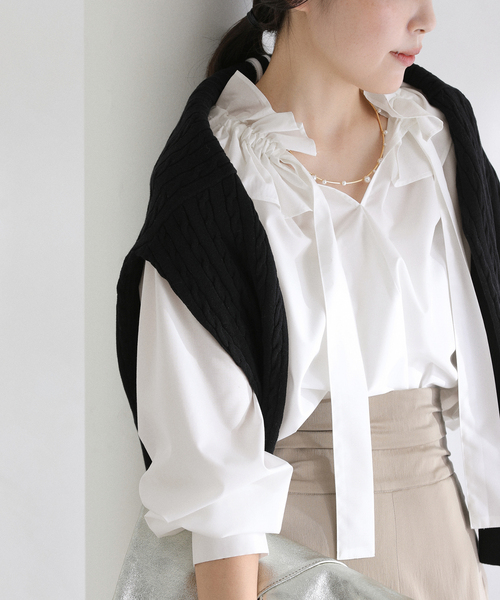 La TOTALITE（ラトータリテ）の「【洗える】フリルカラーブラウス（シャツ/ブラウス・レディース・ホワイト/サックスブルー・FREE）」の18枚目の写真