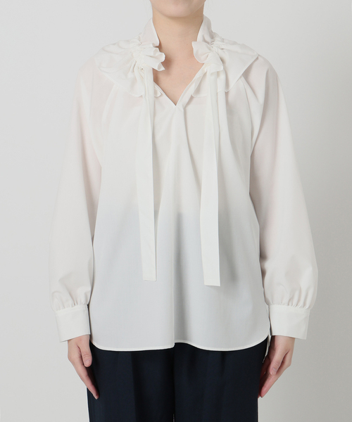 La TOTALITE（ラトータリテ）の「【洗える】フリルカラーブラウス（シャツ/ブラウス・レディース・ホワイト/サックスブルー・FREE）」の4枚目の写真