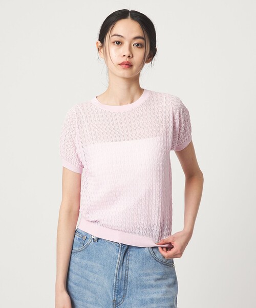 EMMEL REFINES(エメルリファインズ)の「<EMMEL REFINES>EM HW スカシアミ ショートスリーブ ニット(ニット/セーター・レディース・ライトピンク/ケリーグリーン・FREE)」の3枚目の写真