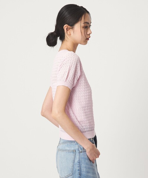 EMMEL REFINES(エメルリファインズ)の「<EMMEL REFINES>EM HW スカシアミ ショートスリーブ ニット(ニット/セーター・レディース・ライトピンク/ケリーグリーン・FREE)」の6枚目の写真