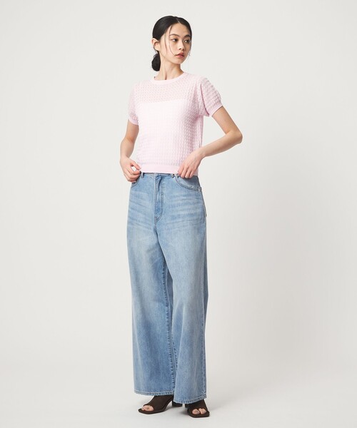 EMMEL REFINES(エメルリファインズ)の「<EMMEL REFINES>EM HW スカシアミ ショートスリーブ ニット(ニット/セーター・レディース・ライトピンク/ケリーグリーン・FREE)」の7枚目の写真