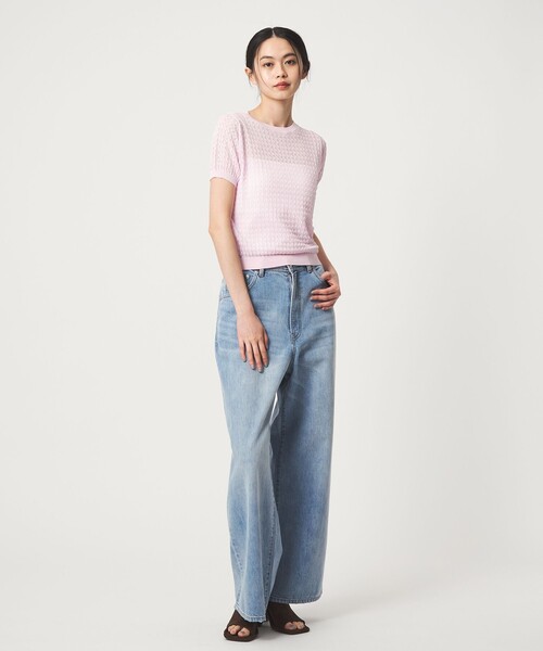 EMMEL REFINES(エメルリファインズ)の「<EMMEL REFINES>EM HW スカシアミ ショートスリーブ ニット(ニット/セーター・レディース・ライトピンク/ケリーグリーン・FREE)」の8枚目の写真