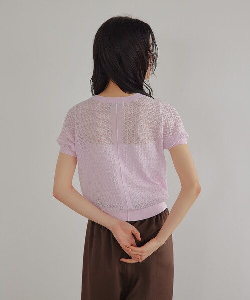 EMMEL REFINES(エメルリファインズ)の「<EMMEL REFINES>EM HW スカシアミ ショートスリーブ ニット(ニット/セーター・レディース・ライトピンク/ケリーグリーン・FREE)」の12枚目の写真