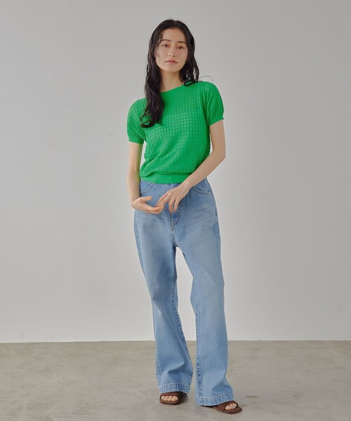 EMMEL REFINES(エメルリファインズ)の「<EMMEL REFINES>EM HW スカシアミ ショートスリーブ ニット(ニット/セーター・レディース・ライトピンク/ケリーグリーン・FREE)」の13枚目の写真