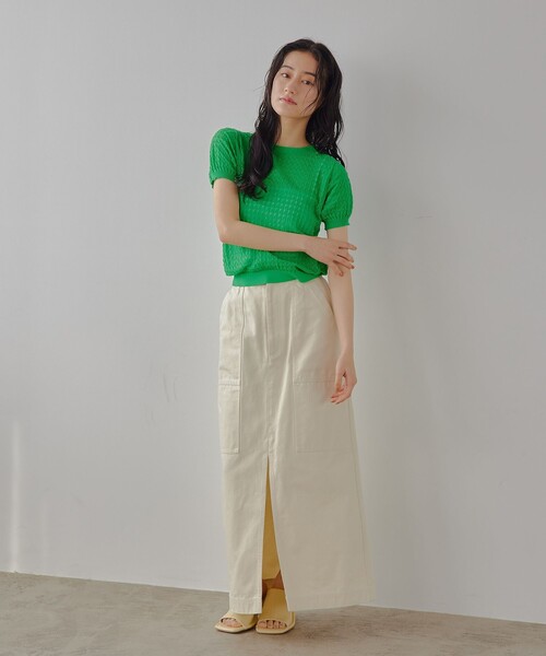 EMMEL REFINES(エメルリファインズ)の「<EMMEL REFINES>EM HW スカシアミ ショートスリーブ ニット(ニット/セーター・レディース・ライトピンク/ケリーグリーン・FREE)」の14枚目の写真